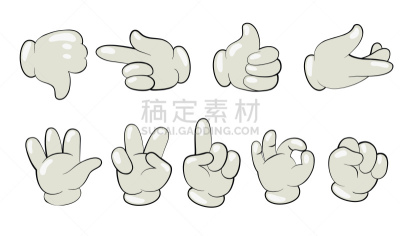 卡通,平坦的,手套,图标集,动物手,背景分离,拳头,动物群,手,动物