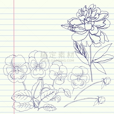 牡丹,三色紫罗兰,笔记本,可爱的,华丽的,图像,花朵,布置,装饰,复古
