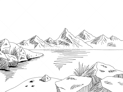 海岸线,草图,绘画插图,白色,海洋,矢量,悬崖,地形,黑色,插画