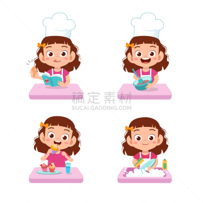 儿童,绘画插图,矢量,可爱的,配方,面包,食品,炖锅,小麦面团,餐馆