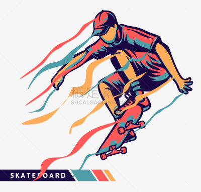 skateboarder colorful artwork design jumping with