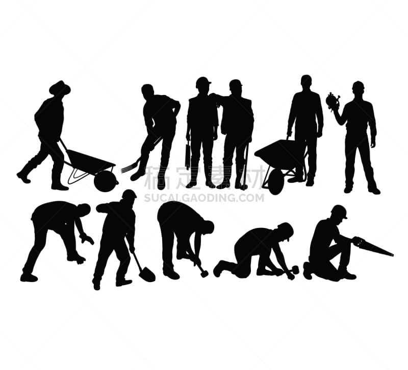 various types silhouettes for working people