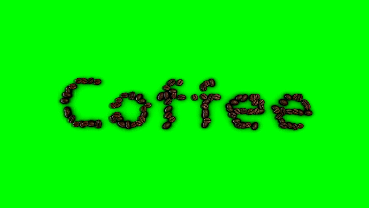 停止运动咖啡豆字母转换成杯子形状。3D渲染。