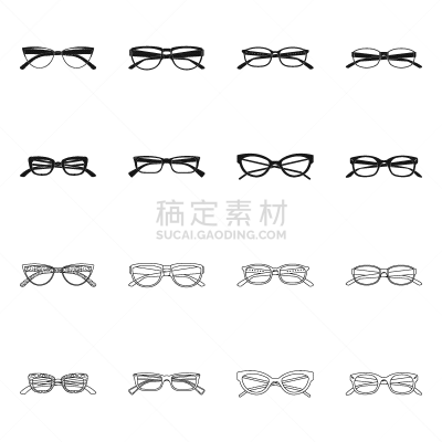 分离着色,图标集,小丑眼镜,边框,高雅,视力,图像,猫,书呆子,收集
