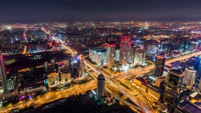 T/L WS HA PAN北京城市天际线和夜间城市景观/北京，中国