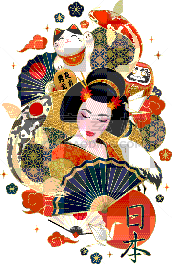 日本,符号,锦鲤,华丽的,传统,国内著名景点,和服,模板,构图
