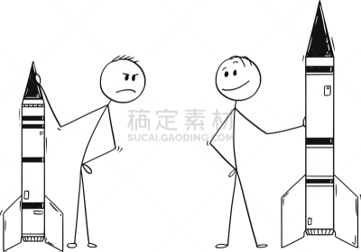 男商人,卡通,两个物体,理论设计标签,导弹,男人,概念