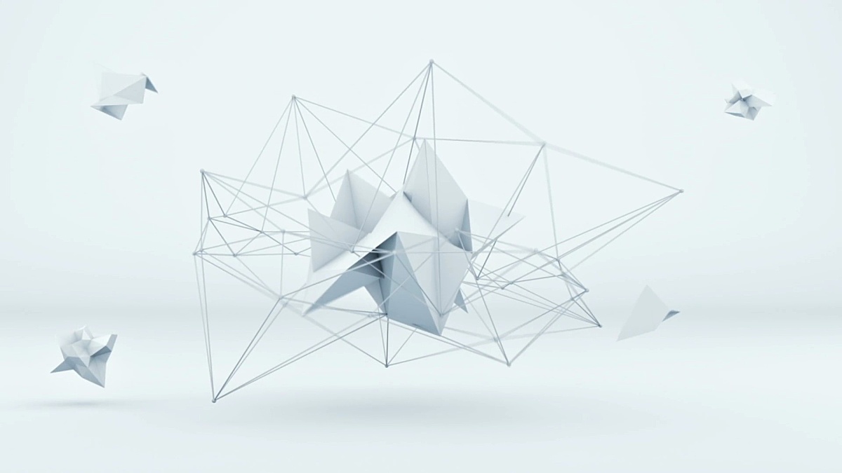 白色工作室中的未来多边形3D形状。环路