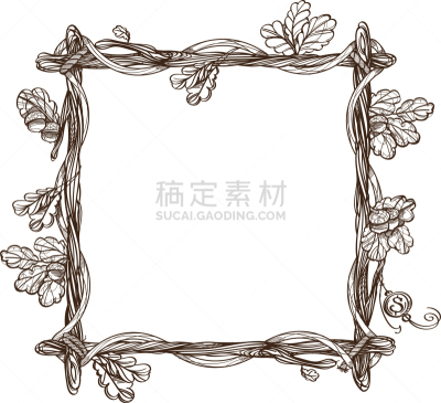 枝,叶子,橡树,正方形,边框,自然,华丽的,绳子,柳条,梦符咒