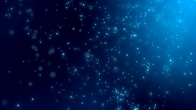 抽象的尖锐和模糊的粒子在蓝色背景下聚集