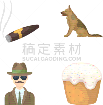 侦探,蜘蛛网,动画片,旅行的人,图标,纯种犬,衬衫,男人,蛋糕,图像
