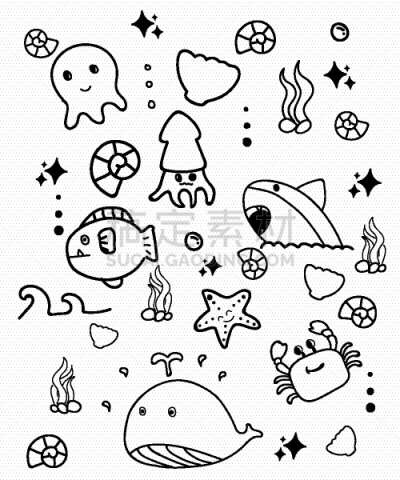 可爱的,海洋,乱画,动物手,自然,华丽的,图像,魟鱼,绘制,收集