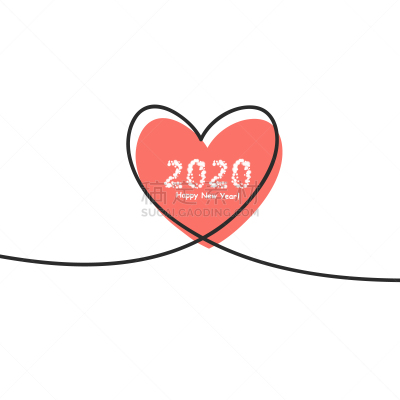 线条,2020,符号,连续性,心型,新年前夕,扁平化设计,爱,画画