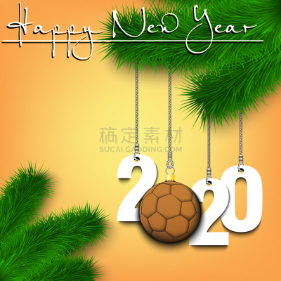 handball ball and 2020 on a christmas tree branch