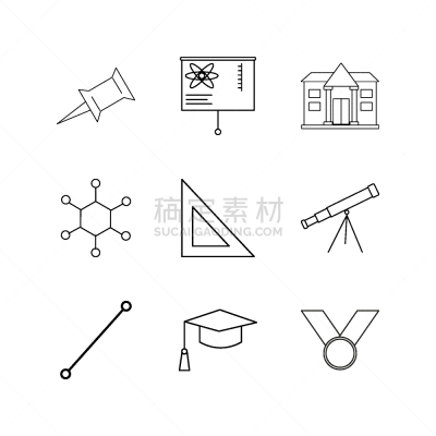 轮廓,直的,图标集,计算机图标,望远镜,三角板,图像,分子,矢量,教育