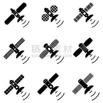 卫星天线,图标集,分离着色,白色,太空,技术,图像,沟通,监视,传播