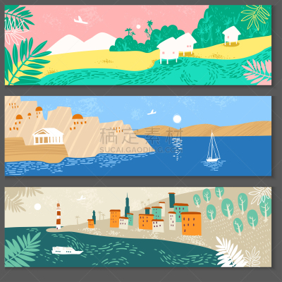 绘画插图,度假胜地,海洋,水平画幅,地形,旅途,小屋,游艇,法国,热带气候