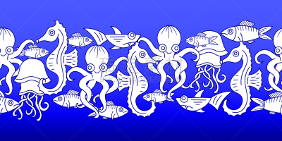 动物,矢量,绘画插图,鲨鱼,草图,章鱼,鱼类,海马,轮廓,水下