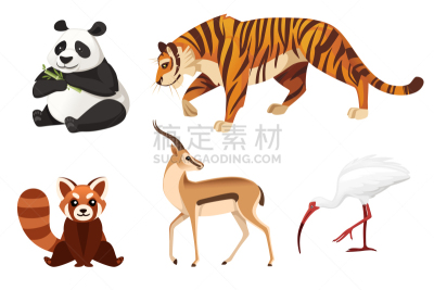 动物,绘画插图,卡通,平坦的,矢量,白色背景,反差,可爱的,野外动物,设计