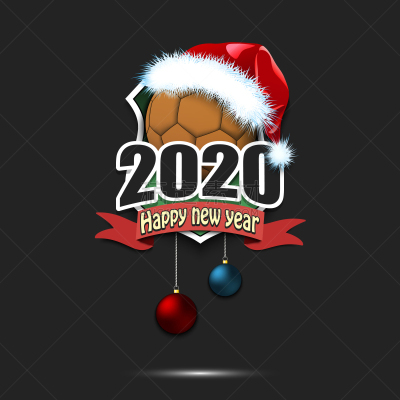 happy new year 2020 and handball ball in santa hat