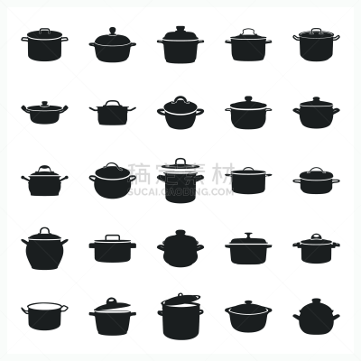 锅,图标集,极简构图,炖锅,砂锅菜,厨房器具,房屋,食品,剪影,烹调