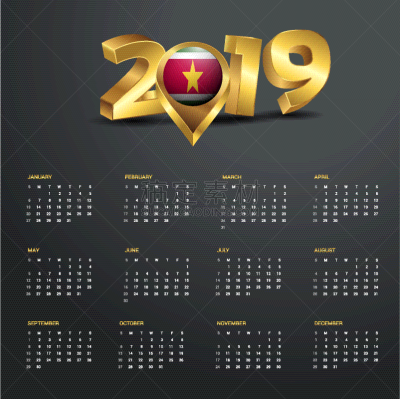 2019,模板,苏里南,非都市风光,日历,新年,白昼,商务,设计