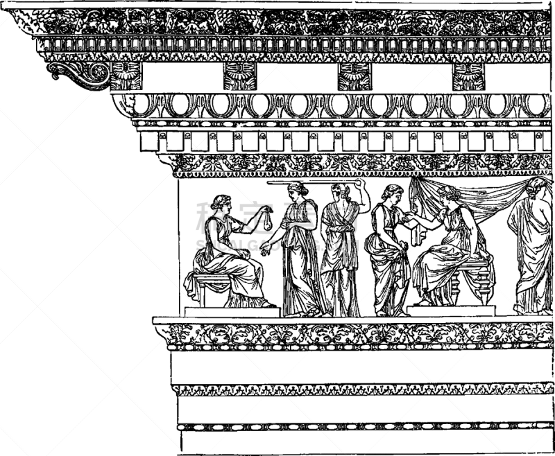 罗马,科林斯式,古典柱顶,白色,黑色,图像,矢量,雕刻图像,复古