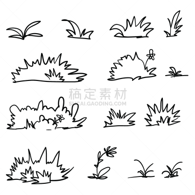 草,乱画,草本,矢量,清新,春天,卡通,灌木,反差,高雅