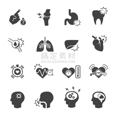 症状,健康保健,图标集,痛苦,呼吸运动,脉搏图,压力,头痛,矢量,豆科植物