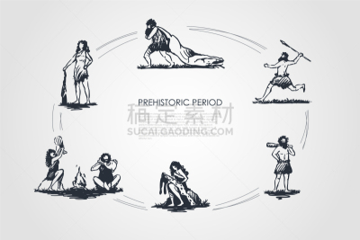 土著人,女人,男人,史前人类,动物,想法,男穴居人,石头,绘制,做