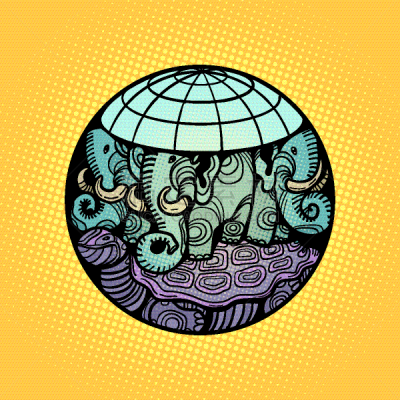 象,Disk,地球,平衡折角灯,哲学家,巨大的,概念,幻想,秘密,休息