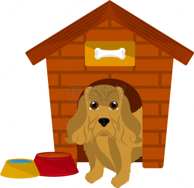 可爱的,狗屋,狗,卡通,纯种犬,小屋,食品,哺乳纲,小的,坐