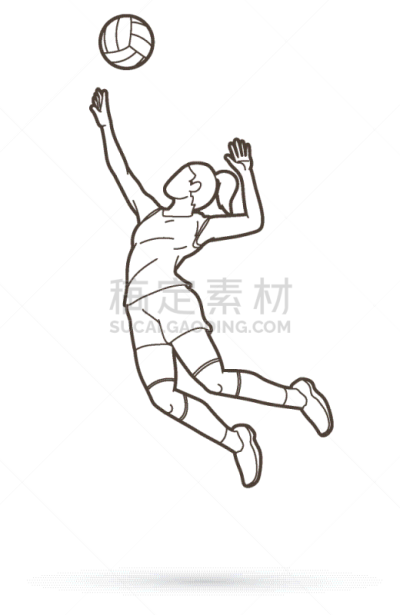 女人,动作,插画,排球运动,卡通,专业人员,运动,休闲,击打