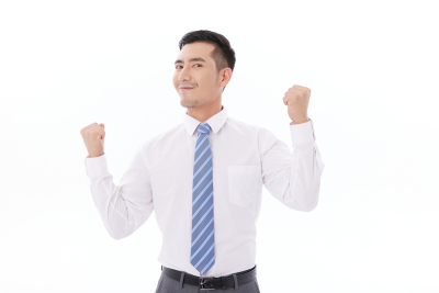 人物系列实景双手握拳抬起的职业男性