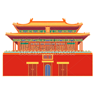 中国风-金边国潮建筑插画5