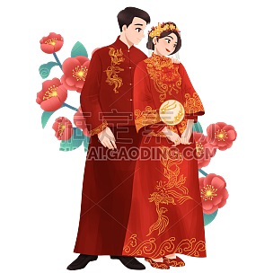 手绘-中式婚礼大尺寸人物插画贴纸1
