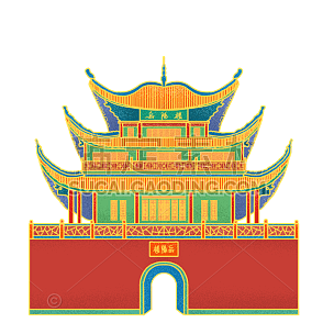中国风-金边国潮建筑插画3