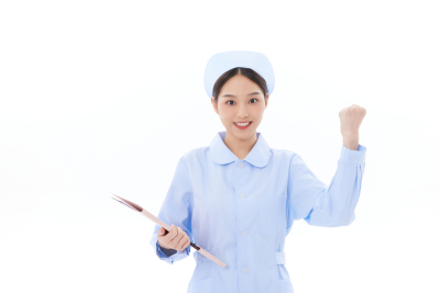 人物系列实景拿着文件夹单手加油手势的护士