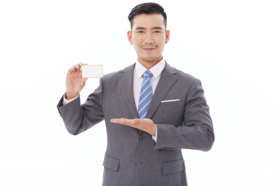 人物系列实景拿着名片展示的职业男性