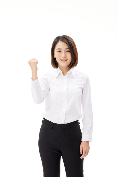 人物系列单手举起做加油手势的职业女性