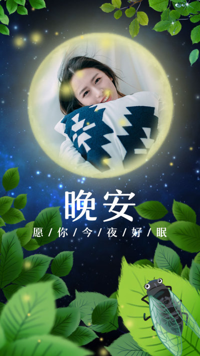 晚安问候晒照卡通竖版视频