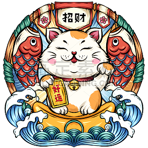 春节国潮风组合大尺寸贴纸-猫咪