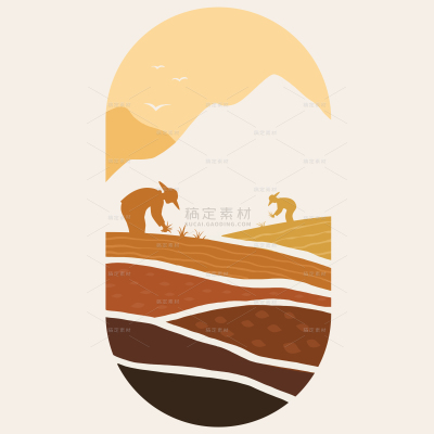 风光系列插画农民弯腰插秧剪影（td）