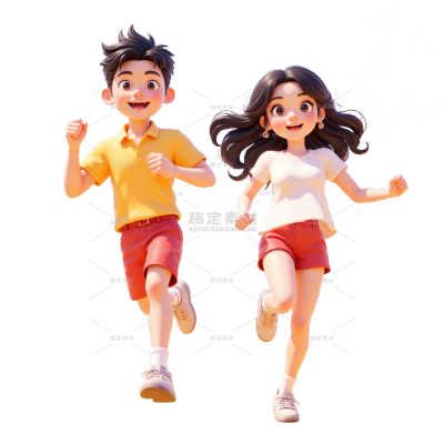 招聘系列3D奔跑的男生女生贴纸