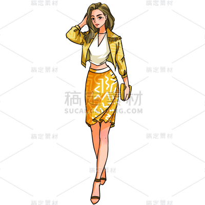 手绘时尚穿搭女性人物插画5