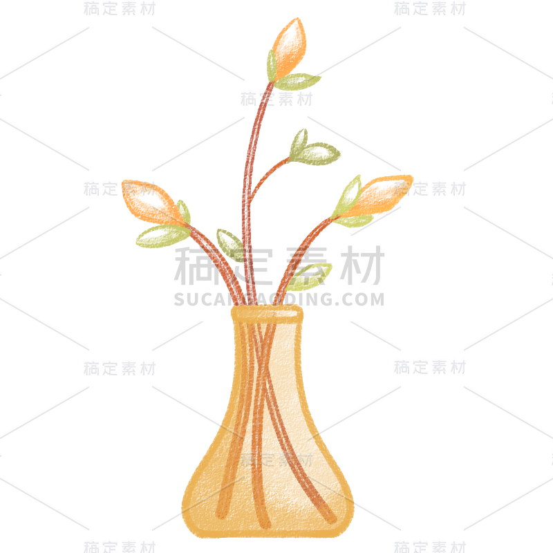 手绘-粉笔画花卉植物元素10