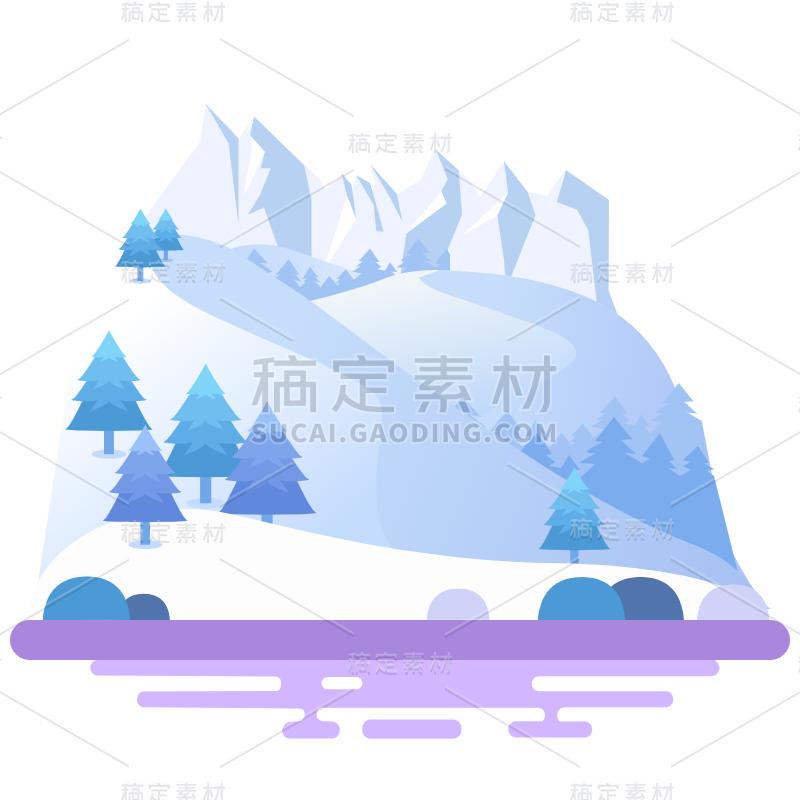 扁平风冬季卡通雪山元素2