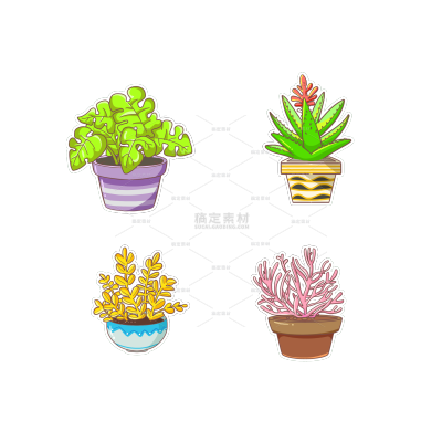 彩色手绘盆栽植物元素