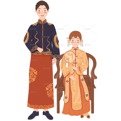 手绘中式婚礼新人贴纸