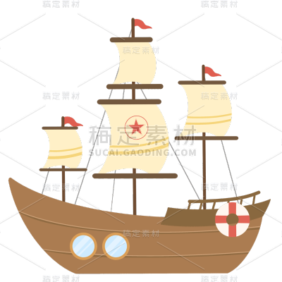 扁平风海洋交通工具贴纸-帆船1